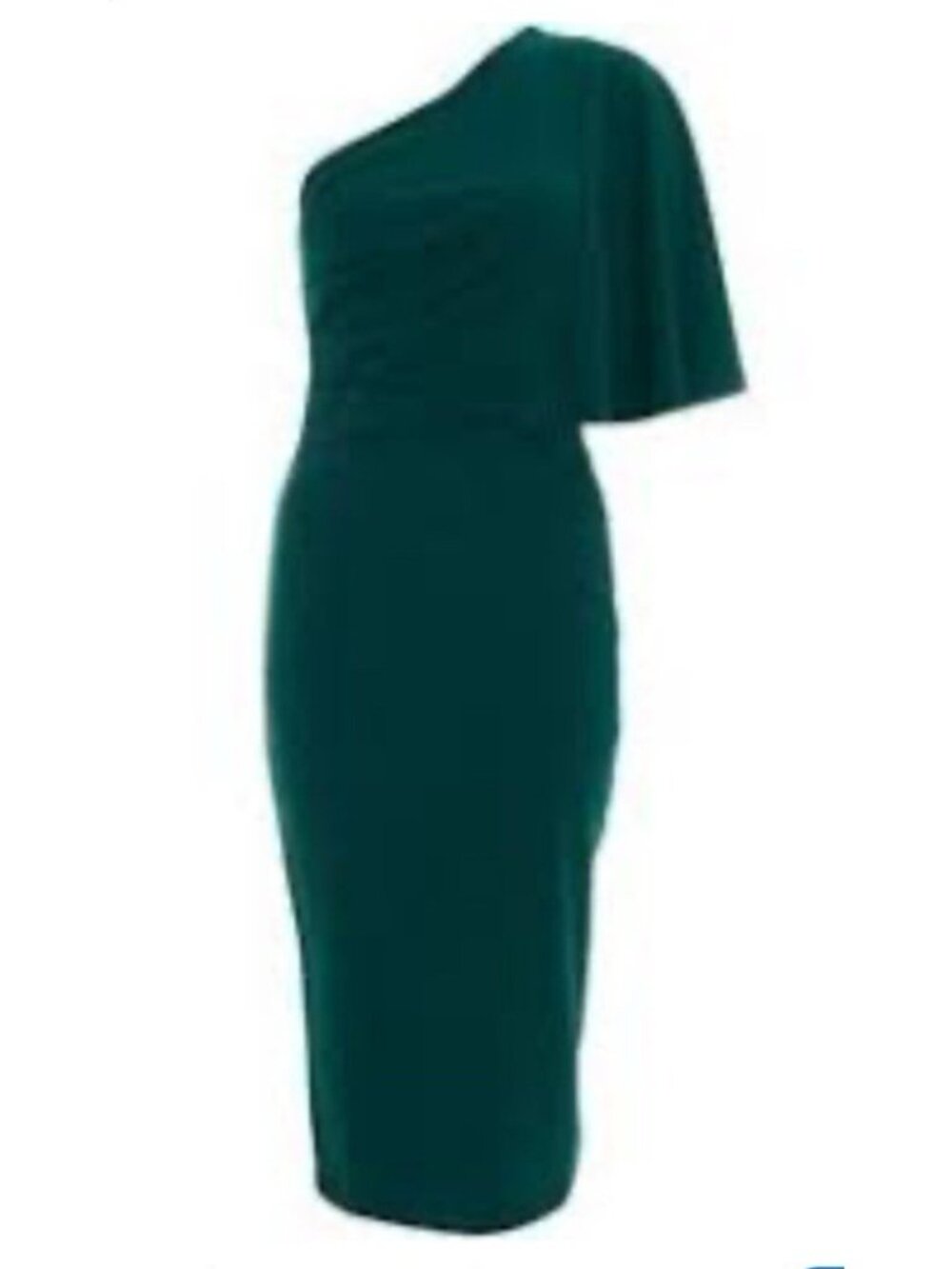 Quiz One Shoulder Dress US 6 EUR 38 UK 10 Green Crepe Stretch Sheath Ruffle NEW
